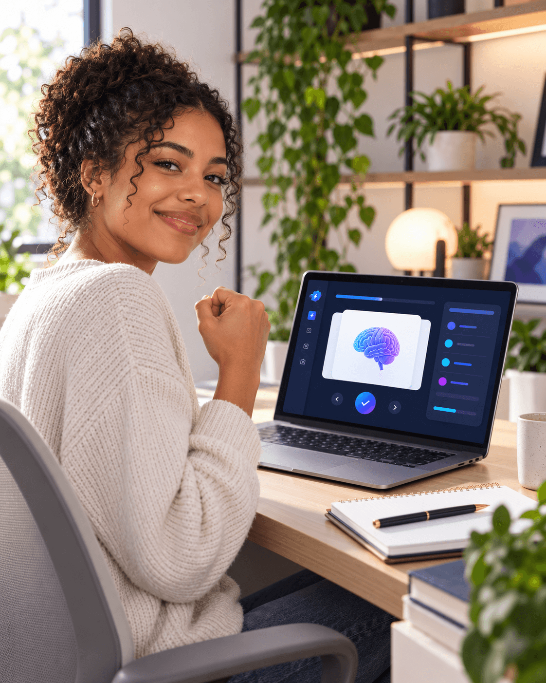 Estudante com um notebook em uma mesa de estudos